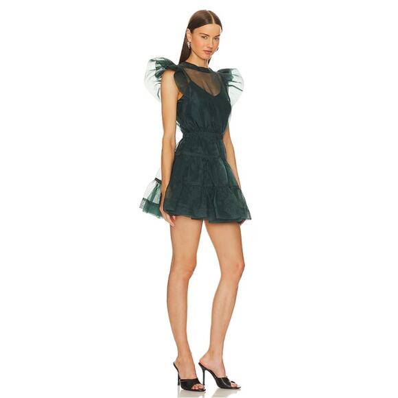 Jonathan Simkhai Monique Ruffle Sheer Organza Tulle Tiered Green Mini Dress Sz 2 - Picture 3 of 10